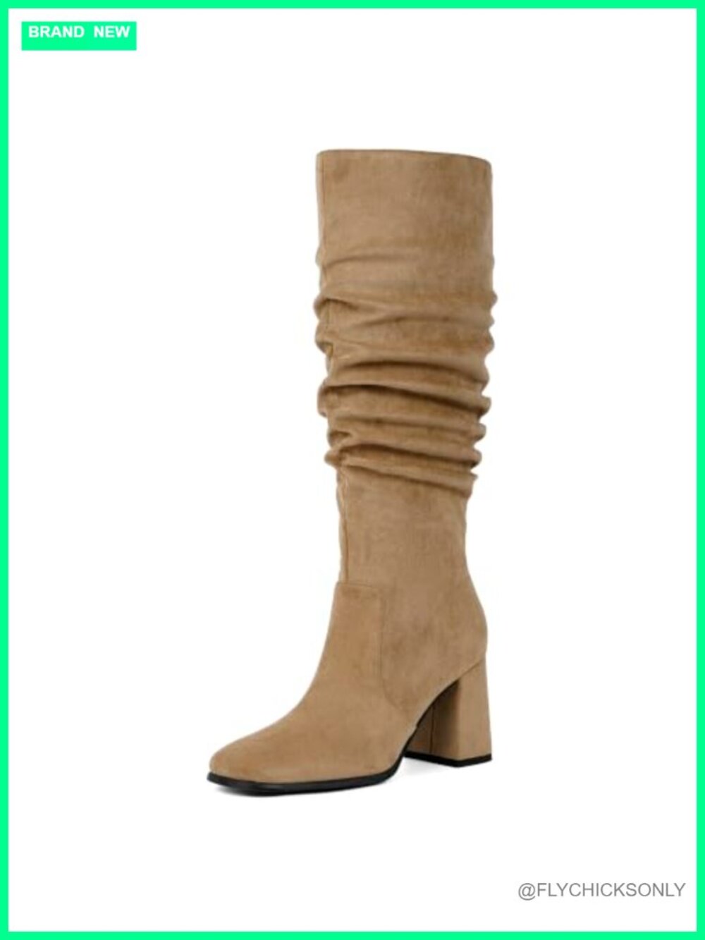 Knee High Boots Square Toe Chunky Heel Tall Faux Leather Women's